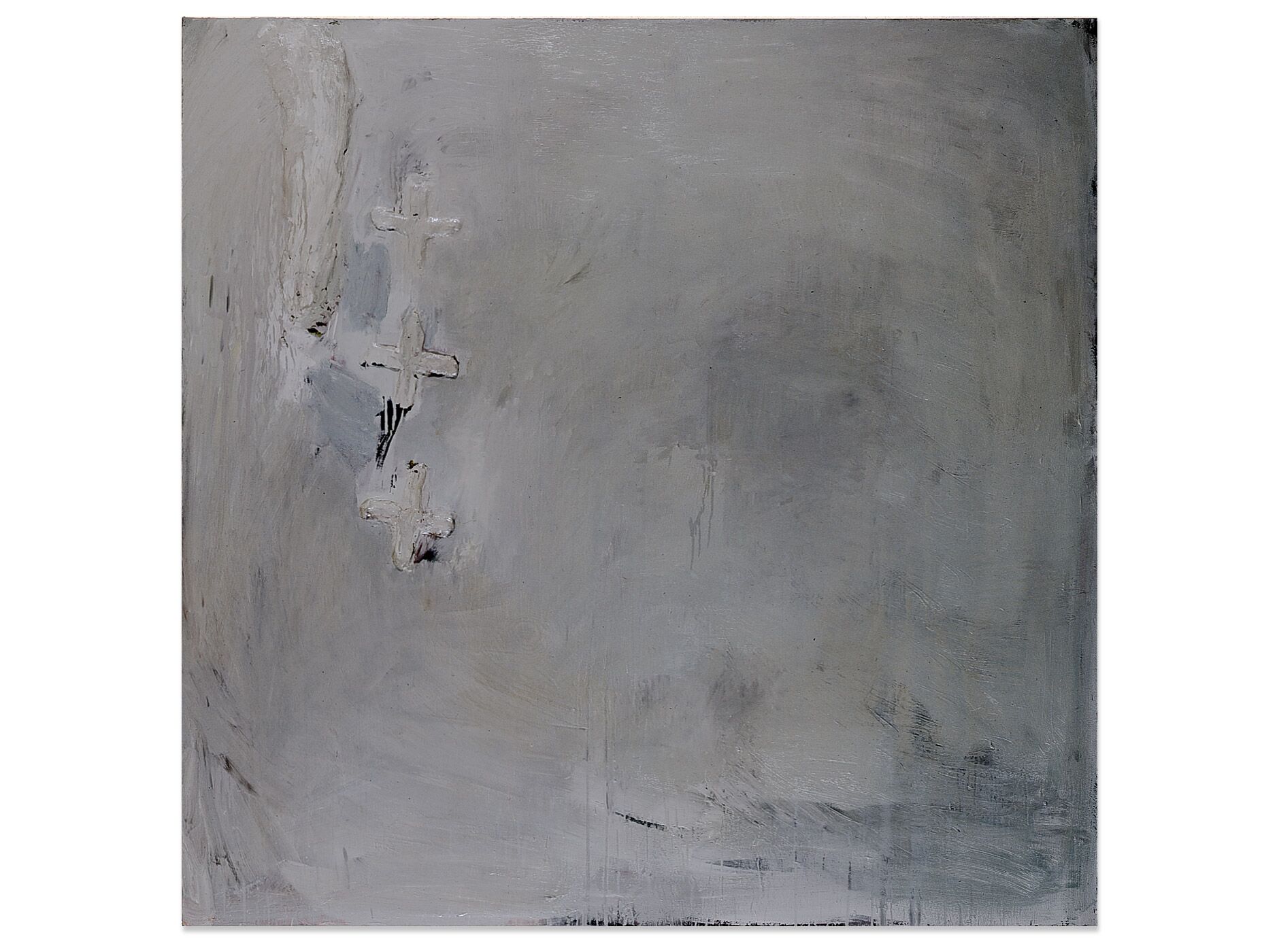 Jürgen Palmer / drei Kreuze grau / oil on Cotton / 160 x 160 cm / 1988